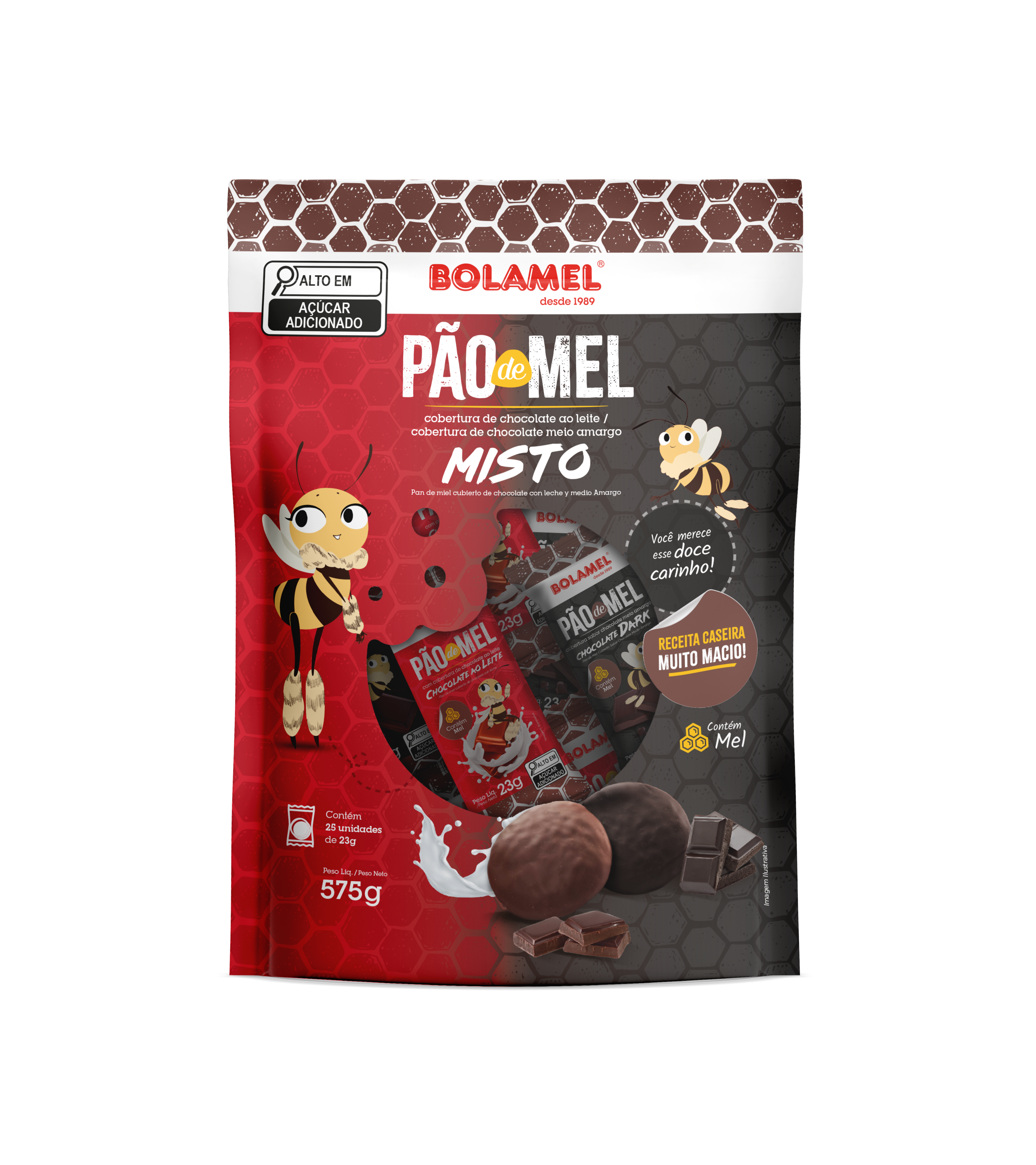 Pão de mel cobertura de chocolate - sortidos - 575g